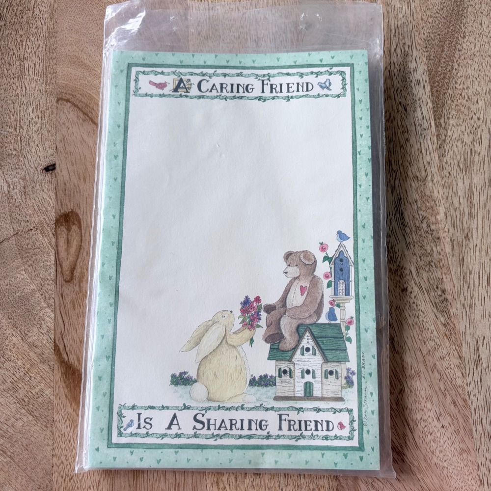 VNTG Saltbox Illustrations Deb Strain Specialty Notepad 50 Shts Bunny Teddy Bear